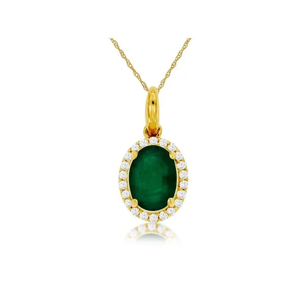 14K Yellow Oval Emerald Diamond Halo Pendant Gary J. Long Jewelers Stockton, CA