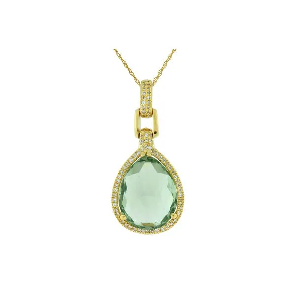 14K Yellow Green Amethyst Diamond Halo Bail Pendant Gary J. Long Jewelers Stockton, CA