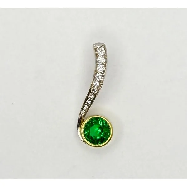 14KTT Round Bezel Emerald Diamond Pendant Gary J. Long Jewelers Stockton, CA