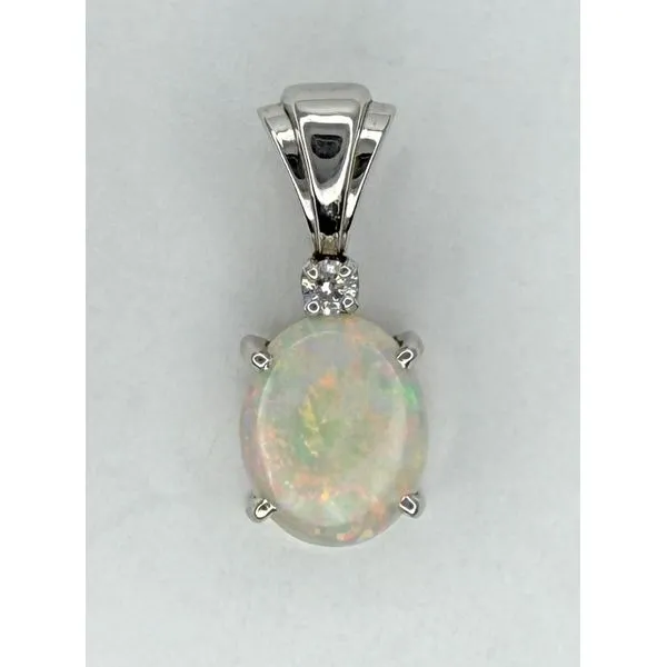 14KW Oval Opal Diamond Four Prong Pendant Gary J. Long Jewelers Stockton, CA
