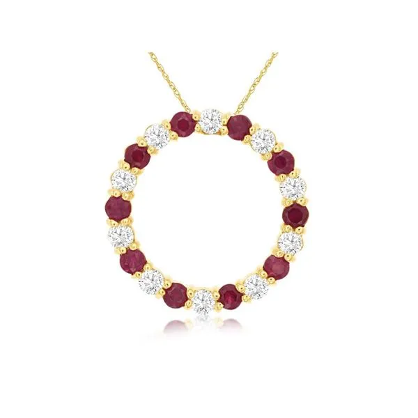 14KY RUBY / DIAMOND CIRCLE PENDANT Gary J. Long Jewelers Stockton, CA