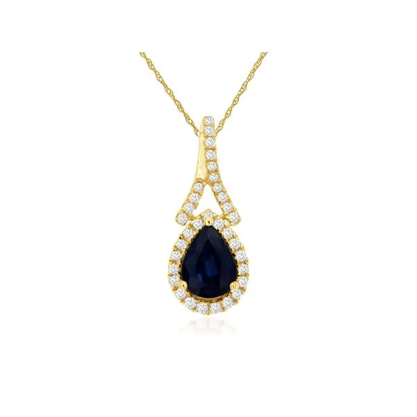14KY SAPPHIRE DIAMOND HALO PENDANT W/CHAIN Gary J. Long Jewelers Stockton, CA