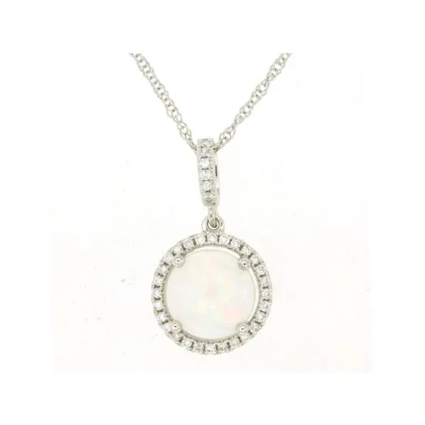 14KW OPAL DIAMOND HALO PENDANT W/CHAIN Gary J. Long Jewelers Stockton, CA