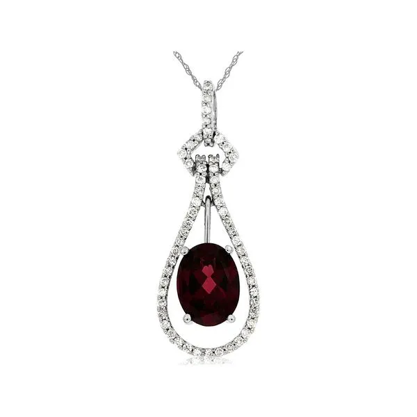 14KW RHODOLITE GARNET DIAMOND PENDANT W/CHAIN Gary J. Long Jewelers Stockton, CA