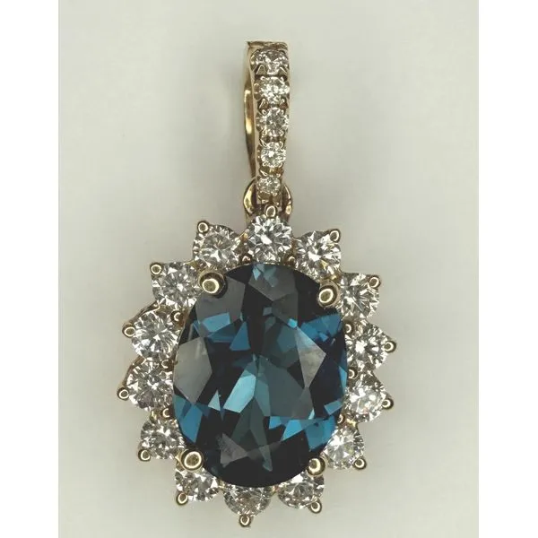 14KY LONDON BLUE TOPAZ DIAMOND HALO PENDANT Gary J. Long Jewelers Stockton, CA