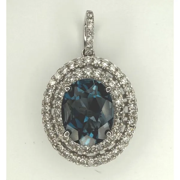 14KW LONDON BLUE TOPAZ DIAMOND HALO PENDANT Gary J. Long Jewelers Stockton, CA