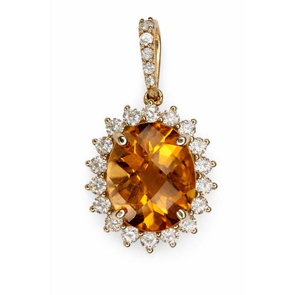 14KY CITRINE DIAMOND HALO PENDANT Gary J. Long Jewelers Stockton, CA