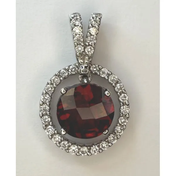 18KW GARNET DIAMOND CIRCLE PENDANT Gary J. Long Jewelers Stockton, CA