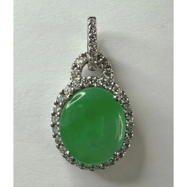 18KW JADE DIAMOND HALO PENDANT Gary J. Long Jewelers Stockton, CA