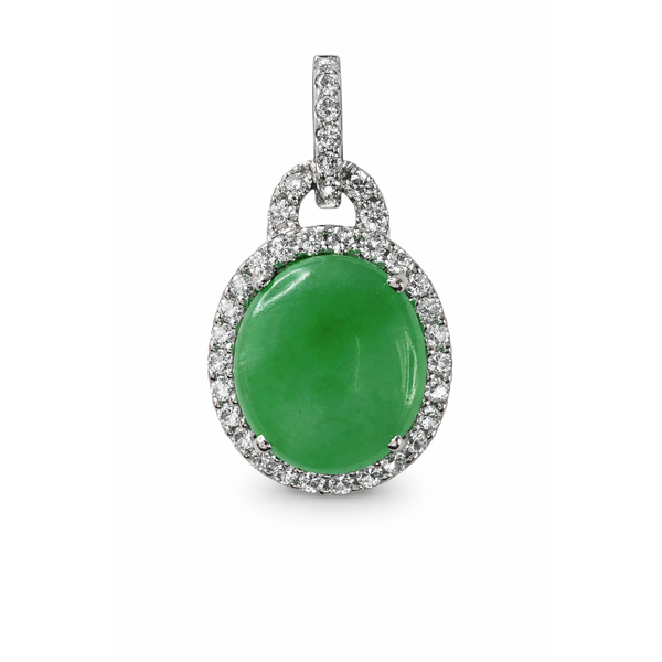 18KW JADE DIAMOND HALO PENDANT Gary J. Long Jewelers Stockton, CA