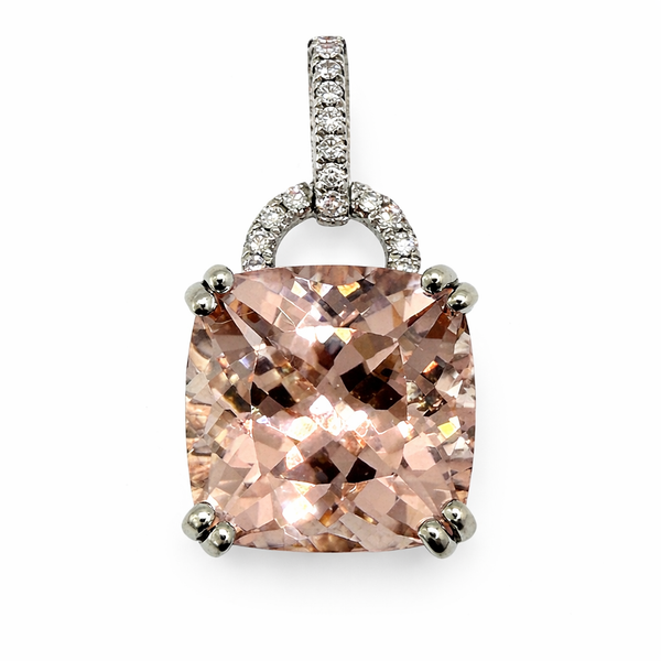 14KW MORGANITE DIAMOND HALO PENDANT Gary J. Long Jewelers Stockton, CA