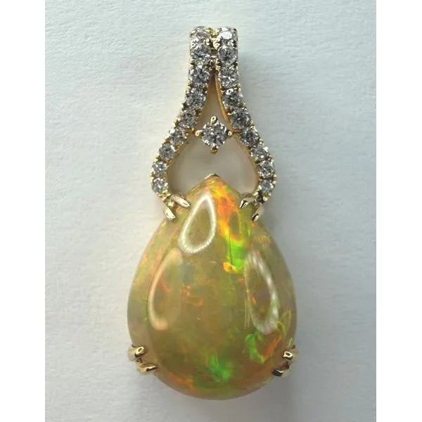 14KY PEAR ETHIOPIAN OPAL DIAMOND PENDANT Gary J. Long Jewelers Stockton, CA