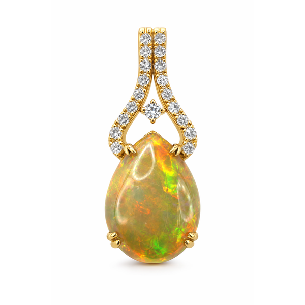 14KY PEAR ETHIOPIAN OPAL DIAMOND PENDANT Gary J. Long Jewelers Stockton, CA