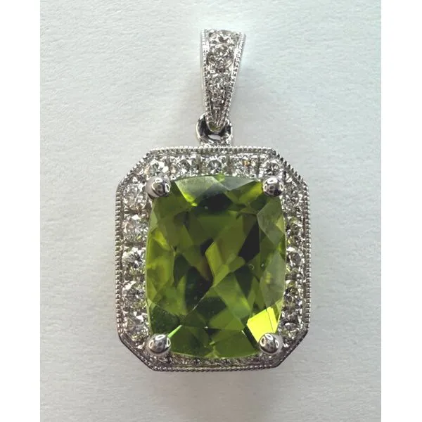 18KW PERIDOT DIAMOND HALO PENDANT Gary J. Long Jewelers Stockton, CA