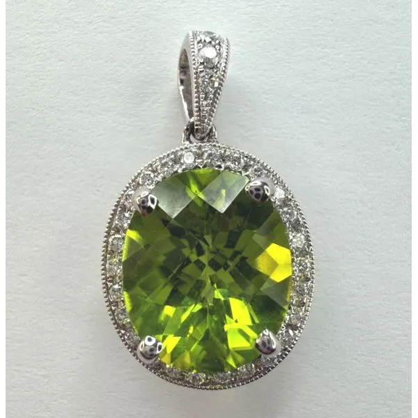 14KW PERIDOT DIAMOND HALO PENDANT Gary J. Long Jewelers Stockton, CA