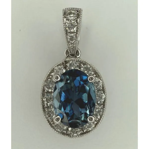 18KW AQUAMARINE DIAMOND HALO PENDANT Gary J. Long Jewelers Stockton, CA