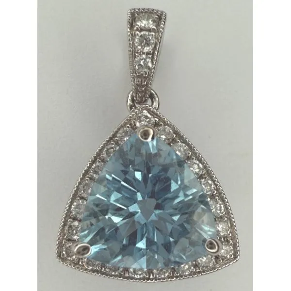 18KW AQUAMARINE DIAMOND HALO PENDANT Gary J. Long Jewelers Stockton, CA