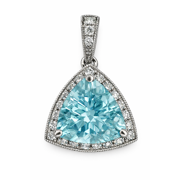 18KW AQUAMARINE DIAMOND HALO PENDANT Gary J. Long Jewelers Stockton, CA