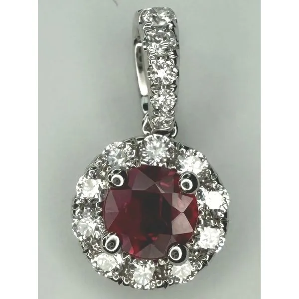 18KW RUBY DIAMOND HALO PENDANT Gary J. Long Jewelers Stockton, CA