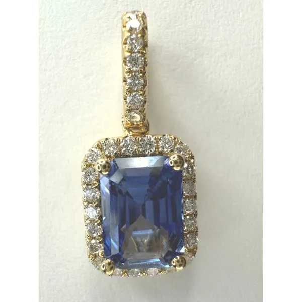 18KY BLUE SAPPHIRE DIAMOND HALO PENDANT Gary J. Long Jewelers Stockton, CA