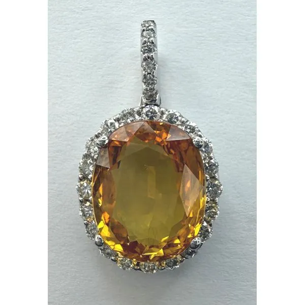 18KW ORANGE SAPPHIRE DIAMOND HALO PENDANT Gary J. Long Jewelers Stockton, CA