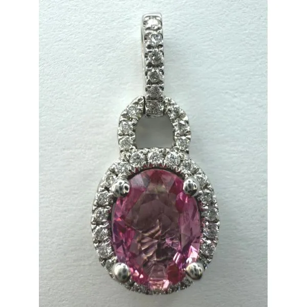 14KW PINK SAPPHIRE DIAMOND HALO PENDANT Gary J. Long Jewelers Stockton, CA