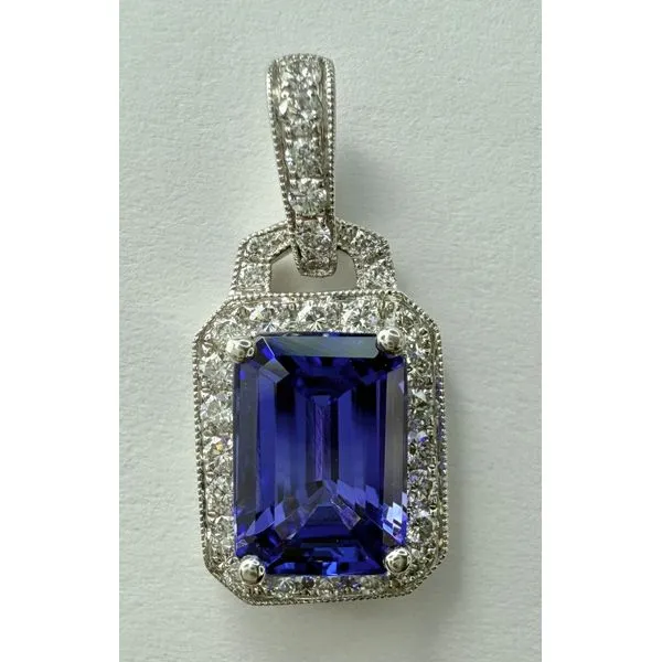18KW TANZANITE DIAMOND HALO PENDANT Gary J. Long Jewelers Stockton, CA