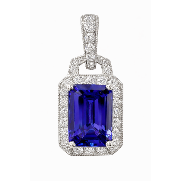 18KW TANZANITE DIAMOND HALO PENDANT Gary J. Long Jewelers Stockton, CA