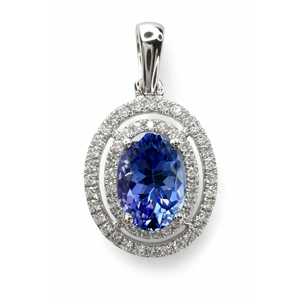 14KW TANZANITE DOUBLE DIAMOND CIRCLE PENDANT Gary J. Long Jewelers Stockton, CA