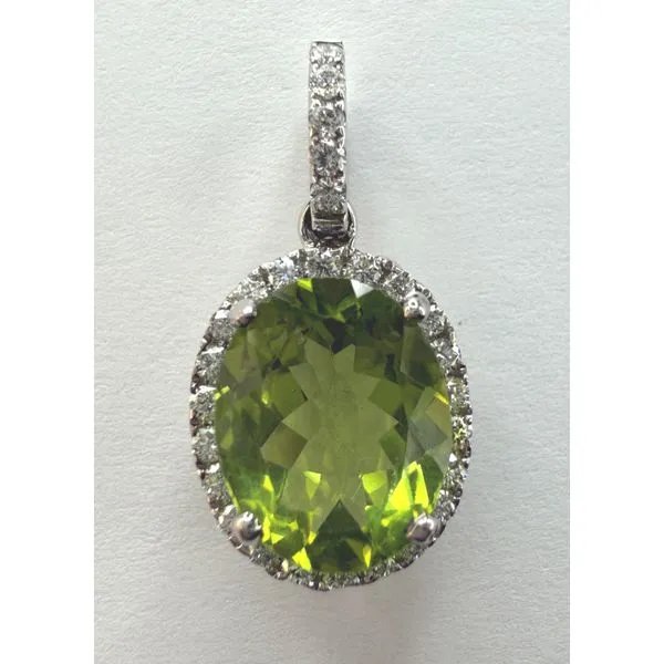18KW PERIDOT DIAMOND HALO PENDANT Gary J. Long Jewelers Stockton, CA