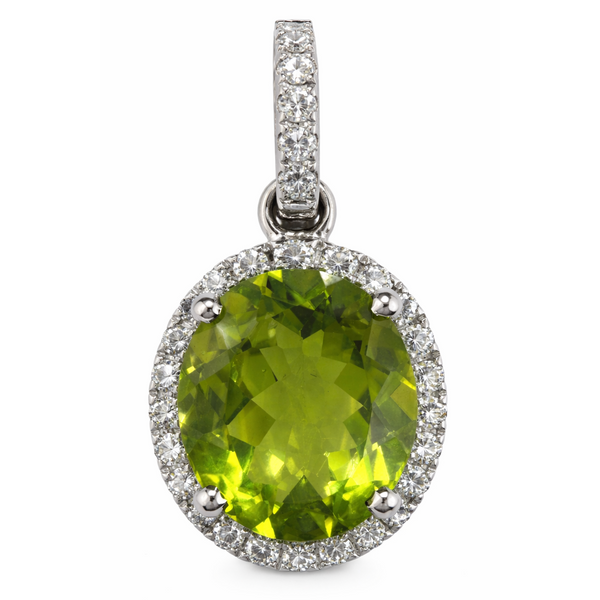 18KW PERIDOT DIAMOND HALO PENDANT Gary J. Long Jewelers Stockton, CA