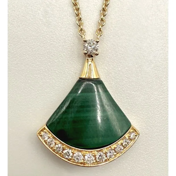 14K Yellow Gold Malachite Diamond Pendant Gary J. Long Jewelers Stockton, CA