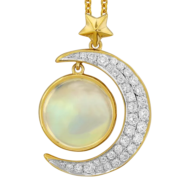 18K Yellow Gold Moonstone Diamond Pendant Gary J. Long Jewelers Stockton, CA