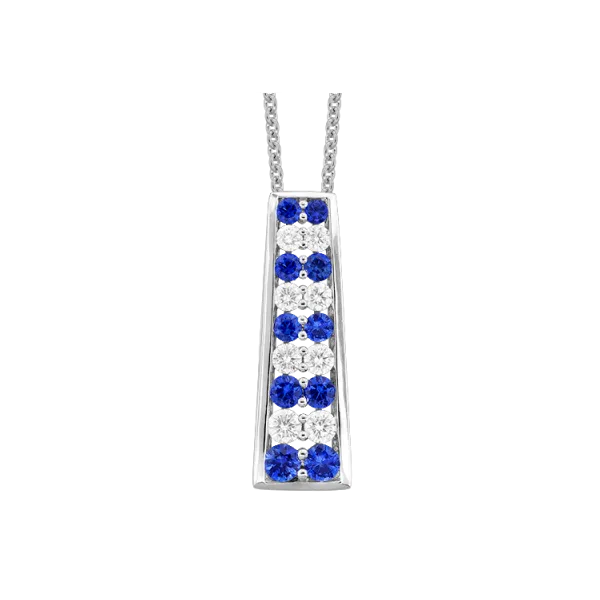18K White Gold Tapering Sapphire Diamond Pendant Gary J. Long Jewelers Stockton, CA