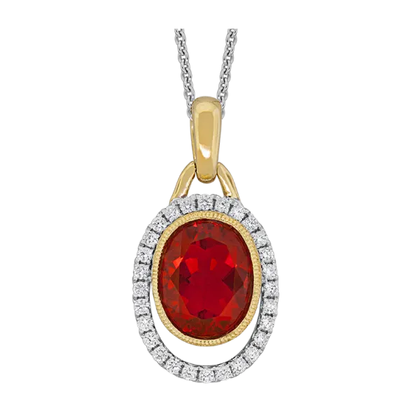 18K Tri-Tone Gold Oval Fire Opal Diamond Pendant Gary J. Long Jewelers Stockton, CA