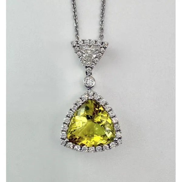 18K White Gold Trillion Yellow Tourmaline Diamond Pendant Gary J. Long Jewelers Stockton, CA