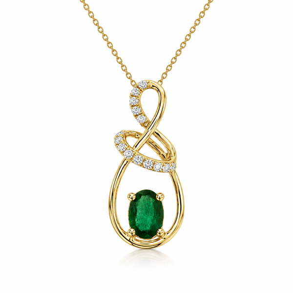 14K Yellow Gold .44ct Oval Emerald & Diamond Freeform Pendant Gary J. Long Jewelers Stockton, CA