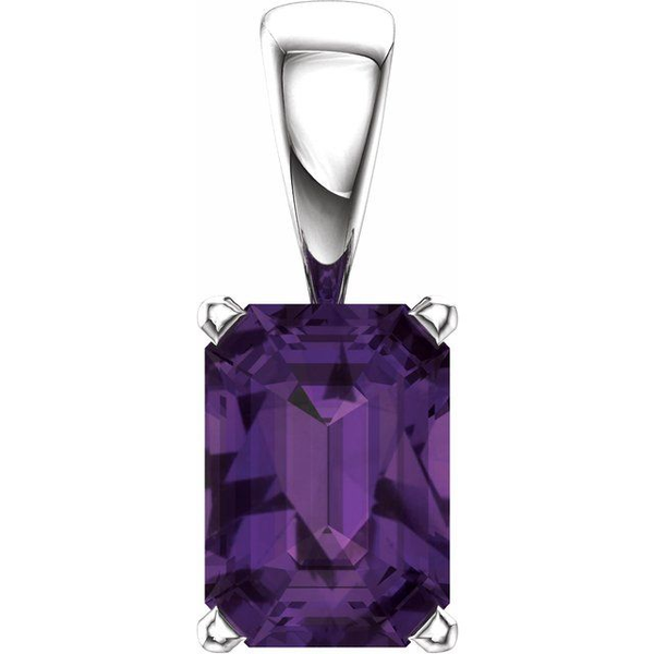 14K white gold emerald cut amethyst pendant, 2.37ct amethyst solitaire pendant, purple amethyst pendant, emerald cut gemstone
