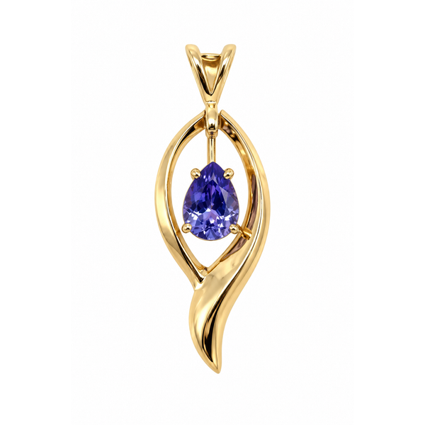 14K yellow gold tanzanite pendant, pear shaped tanzanite pendant, purple blue tanzanite gemstone, tanzanite dangle pendant, y