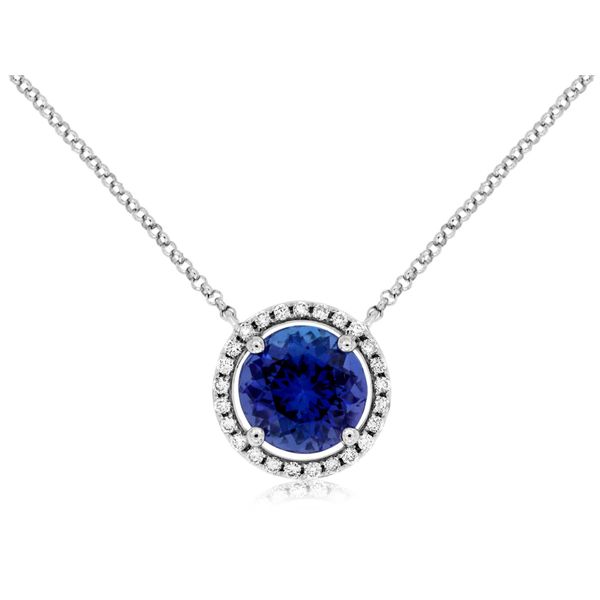 14K White Gold Tanzanite Diamond Halo Necklace Gary J. Long Jewelers Stockton, CA