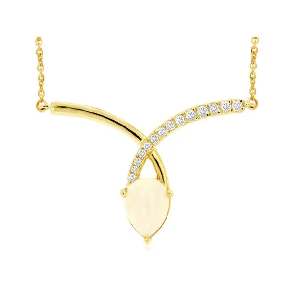 14K Yellow Pear Opal Diamond Twist Bar Necklace Gary J. Long Jewelers Stockton, CA