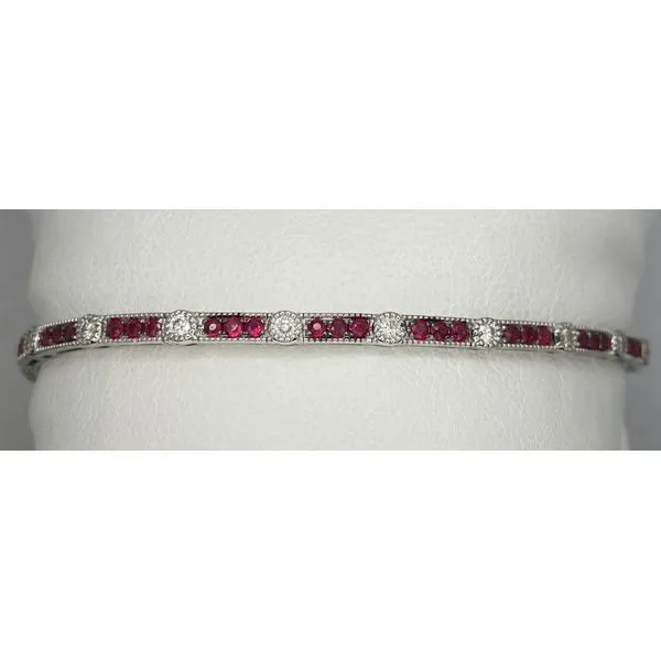 14K White Gold Ruby/Diamond Milgrain Edge Bangle Gary J. Long Jewelers Stockton, CA