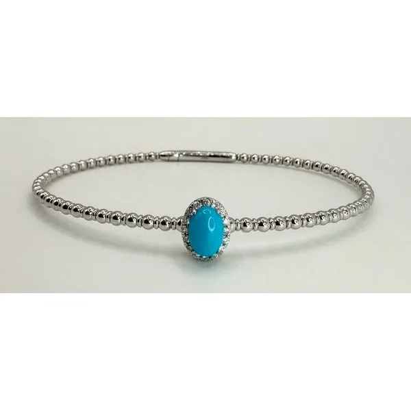 14K White Gold Turquoise Diamond Bangle Bracelet Gary J. Long Jewelers Stockton, CA