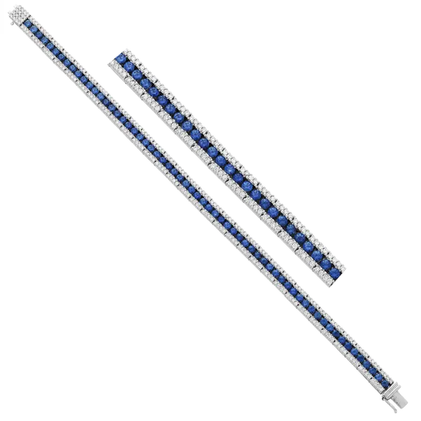 18K White Gold Blue Sapphire Diamond 3-Row Bracelet Gary J. Long Jewelers Stockton, CA