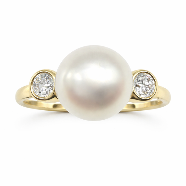 14K YELLOW GOLD PEARL DIAMOND 3STONE RING Gary J. Long Jewelers Stockton, CA
