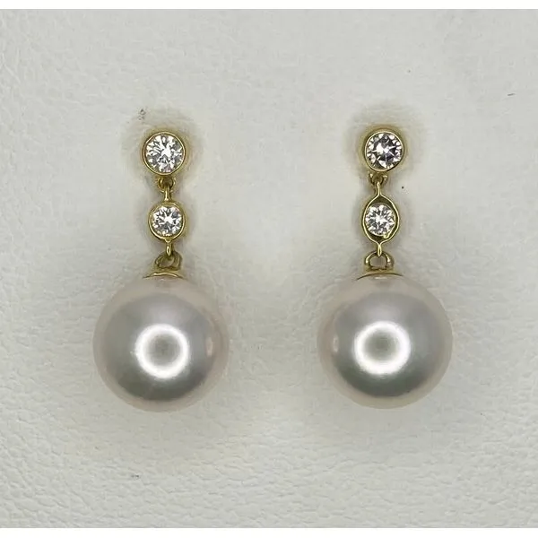 14K Yellow Gold Pearl and Diamond Dangle Earrings Gary J. Long Jewelers Stockton, CA