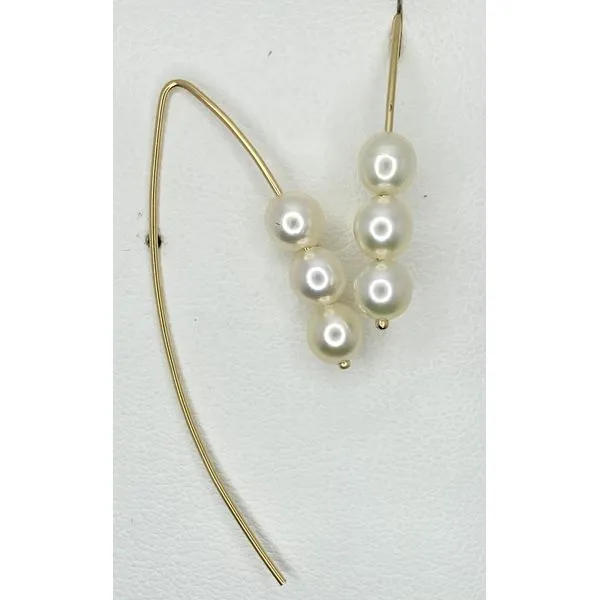 14K Yellow Gold Cultured Pearl Threader Earrings Gary J. Long Jewelers Stockton, CA