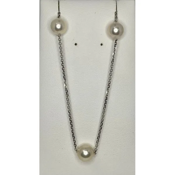 18K White Gold Pearl Station Necklace Gary J. Long Jewelers Stockton, CA