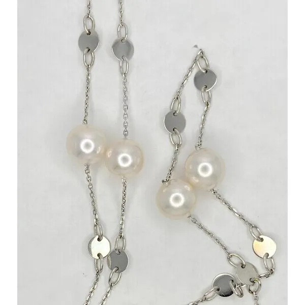 14K White Gold White Cultured Pearl Station Necklace Gary J. Long Jewelers Stockton, CA