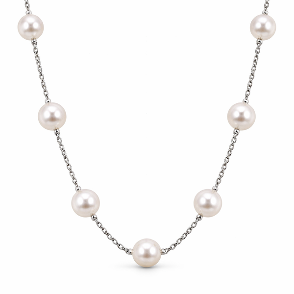 14K White Gold White Pearl Tin Cup Necklace Gary J. Long Jewelers Stockton, CA